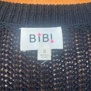 T. BiBI Black Open-Weave Knit Top with Pink Logo Stitch